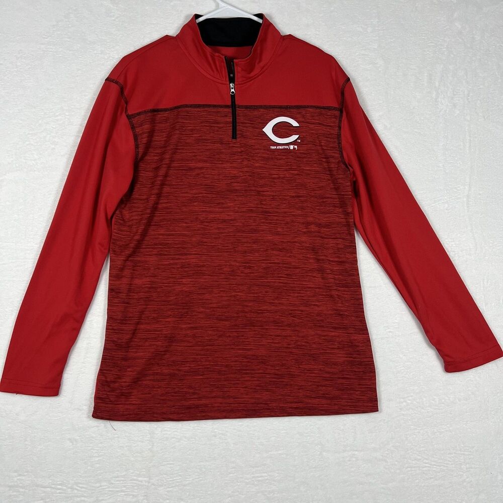 Cincinnati Reds MLB Mens Quarter Zip Pullover Sweatshirt Size XL Red Polyester